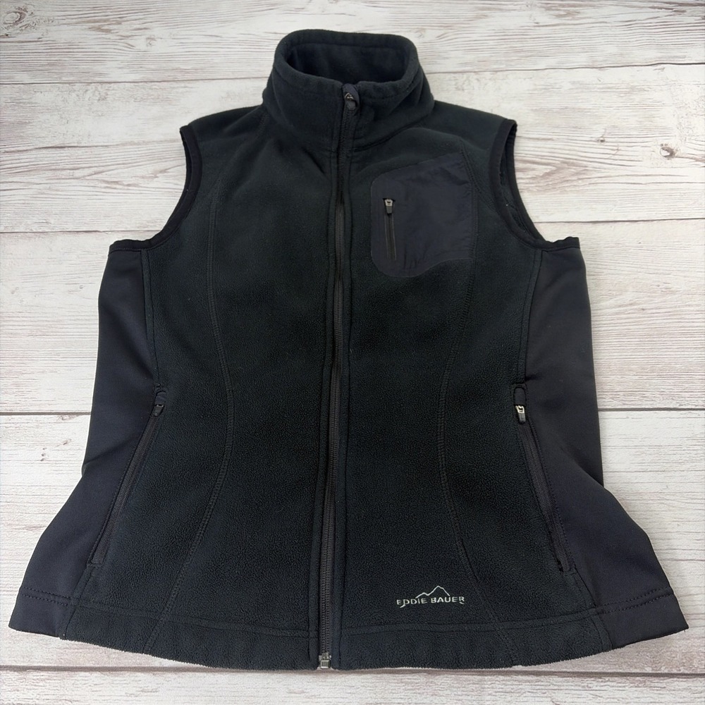 Vintage Eddie Bauer 365 Women's M Black Full Zip Windcutter Polartec Fleece Vest
